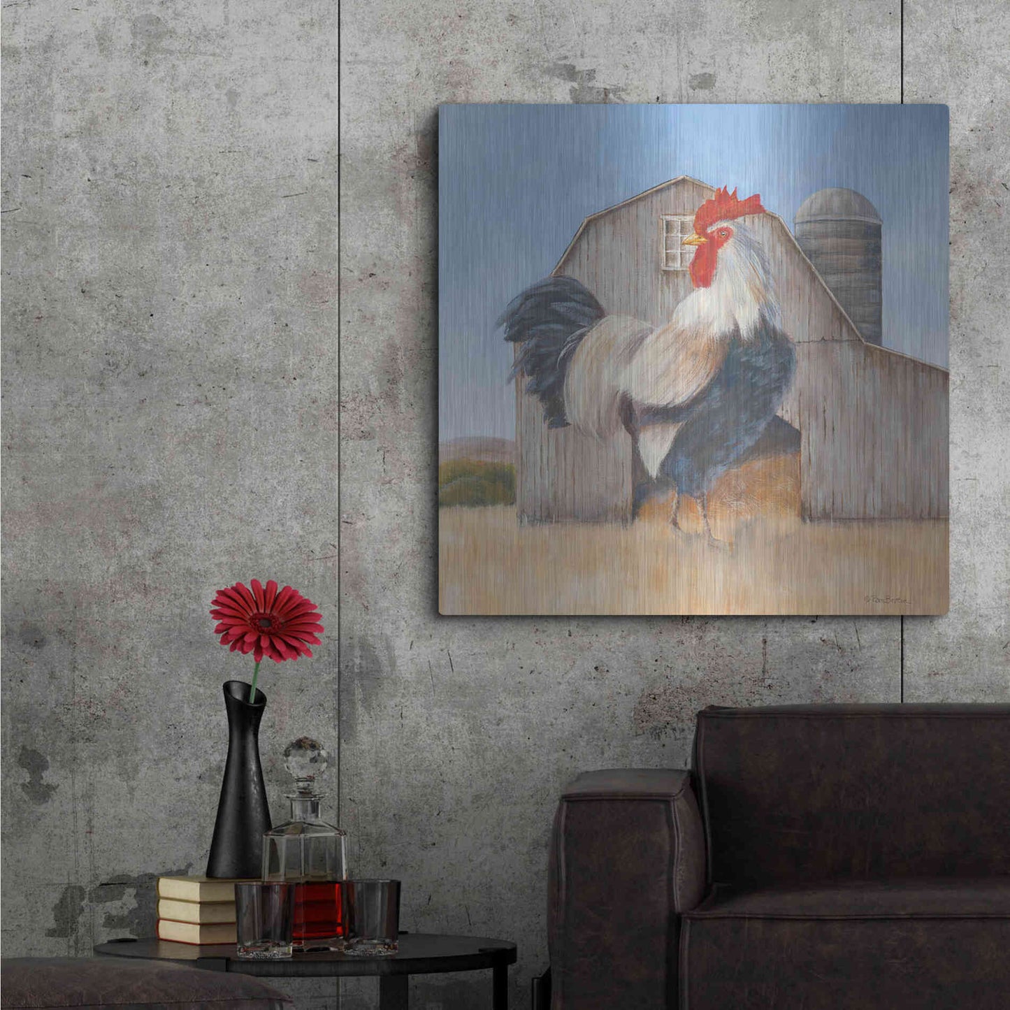 Luxe Metal Art 'Country Rooster' by Pam Britton, Metal Wall Art,36x36