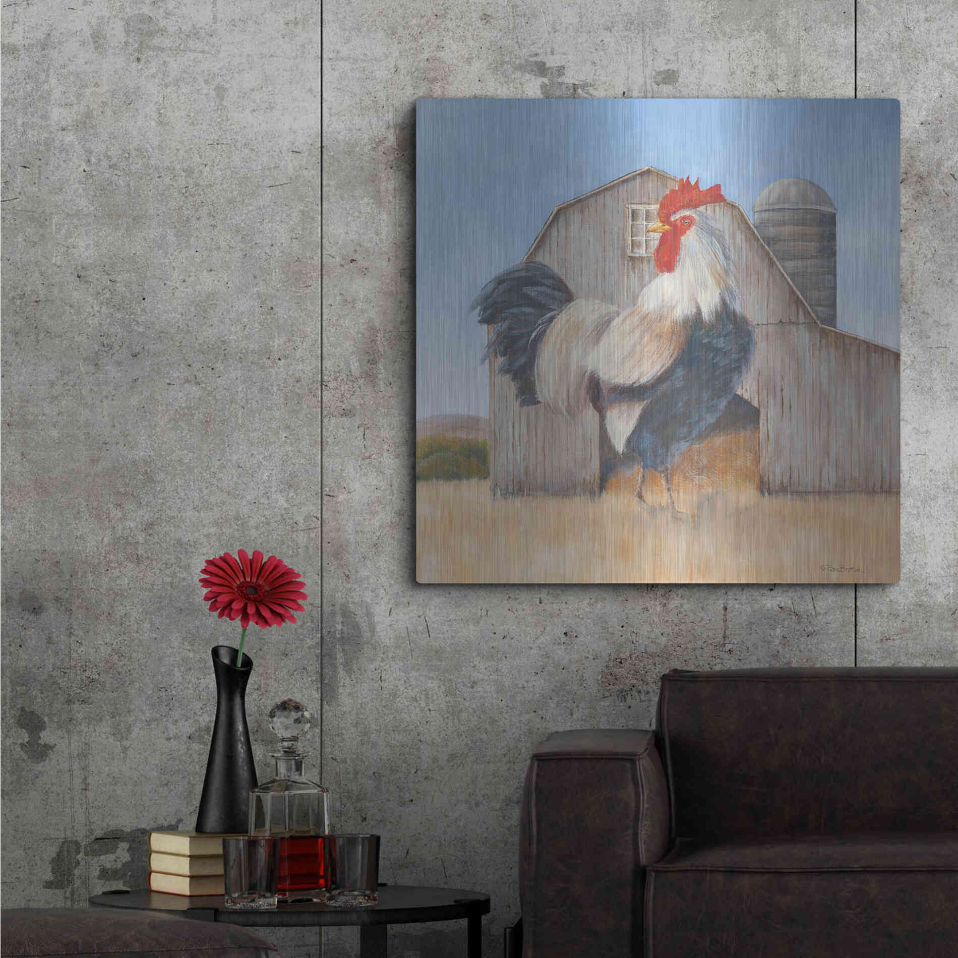 Luxe Metal Art 'Country Rooster' by Pam Britton, Metal Wall Art,36x36