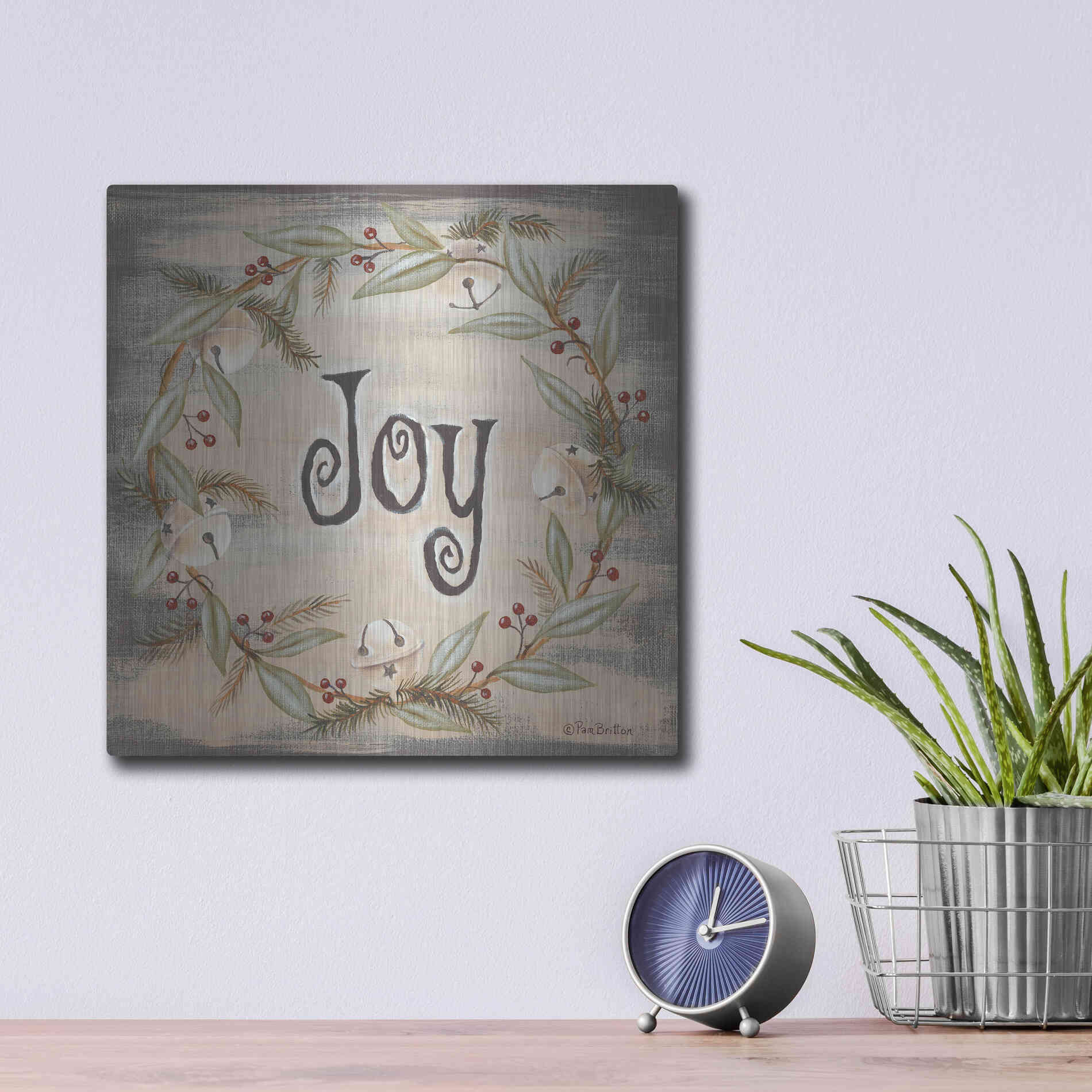 Luxe Metal Art 'Jingle Joy Wreath' by Pam Britton, Metal Wall Art,12x12