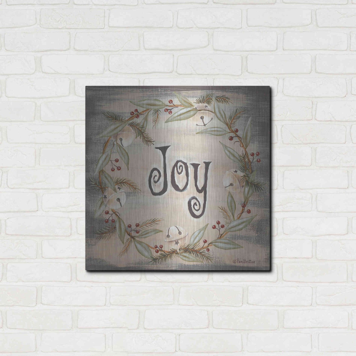 Luxe Metal Art 'Jingle Joy Wreath' by Pam Britton, Metal Wall Art,24x24