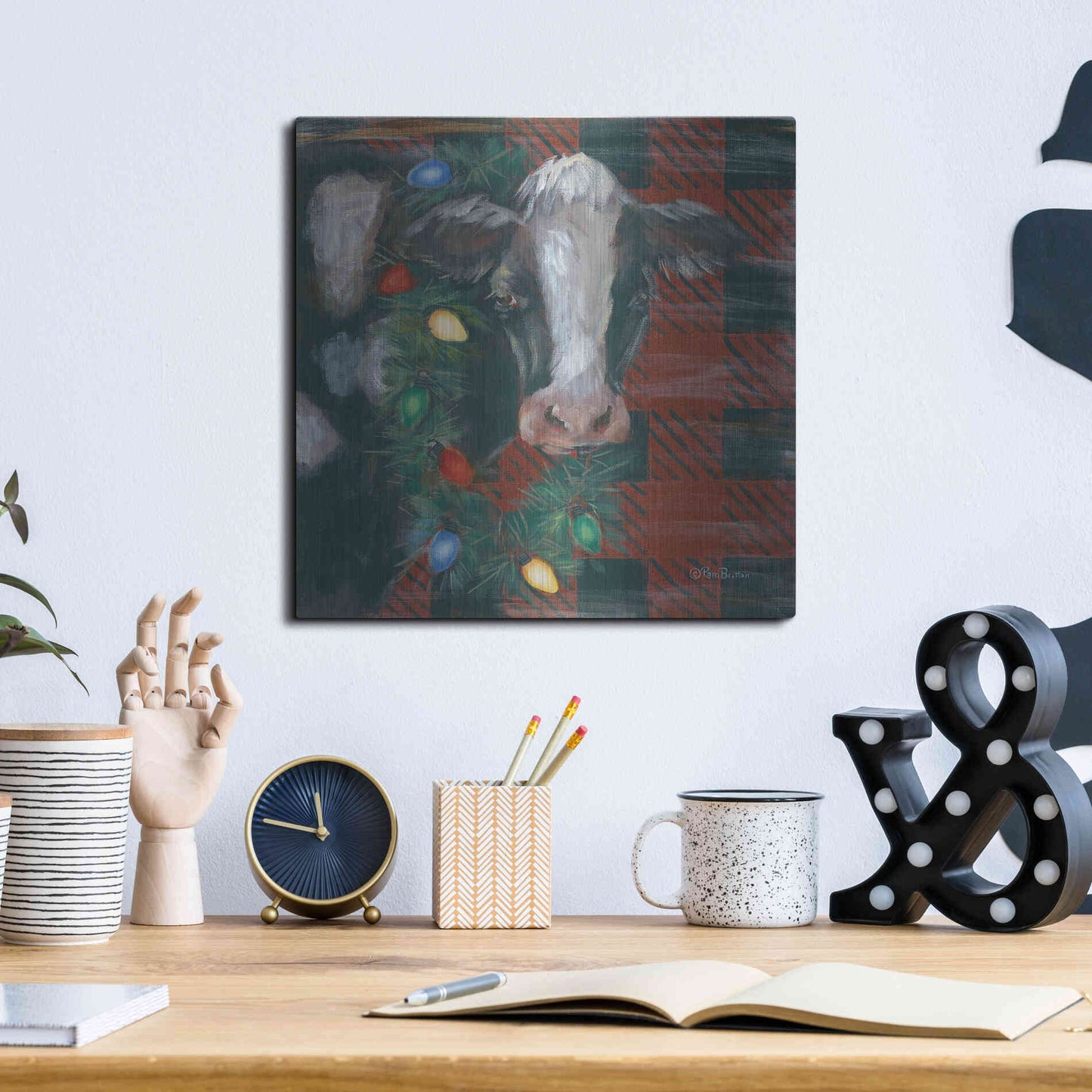 Luxe Metal Art 'Festive Cow' by Pam Britton, Metal Wall Art,12x12