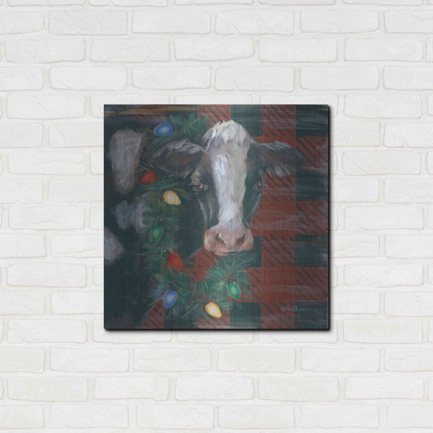 Luxe Metal Art 'Festive Cow' by Pam Britton, Metal Wall Art,24x24