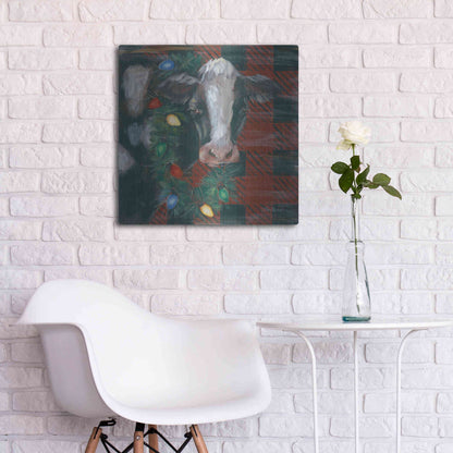 Luxe Metal Art 'Festive Cow' by Pam Britton, Metal Wall Art,24x24