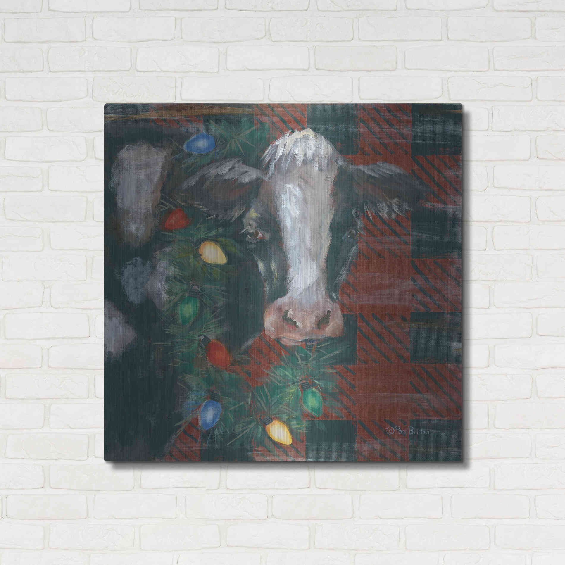 Luxe Metal Art 'Festive Cow' by Pam Britton, Metal Wall Art,36x36