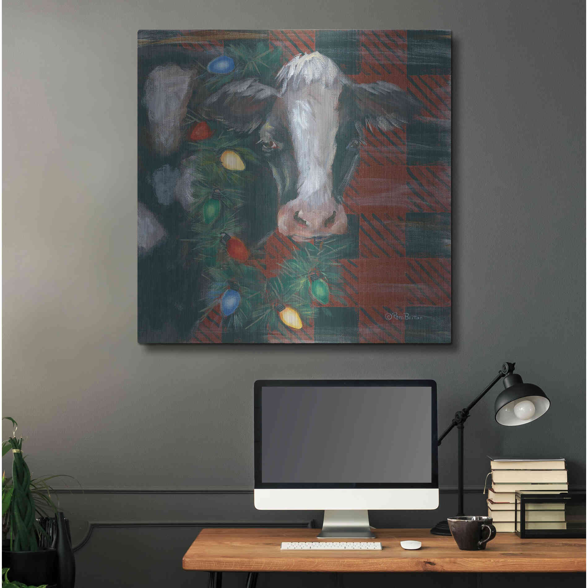 Luxe Metal Art 'Festive Cow' by Pam Britton, Metal Wall Art,36x36