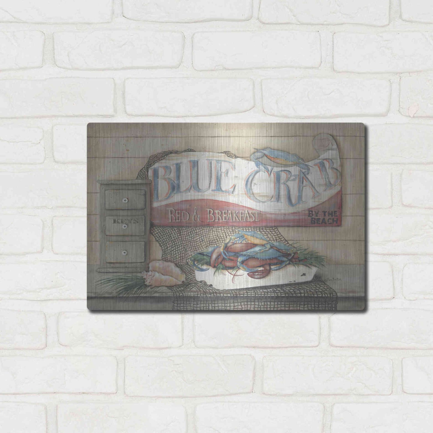 Luxe Metal Art 'Blue Crab B & B' by Pam Britton, Metal Wall Art,16x12