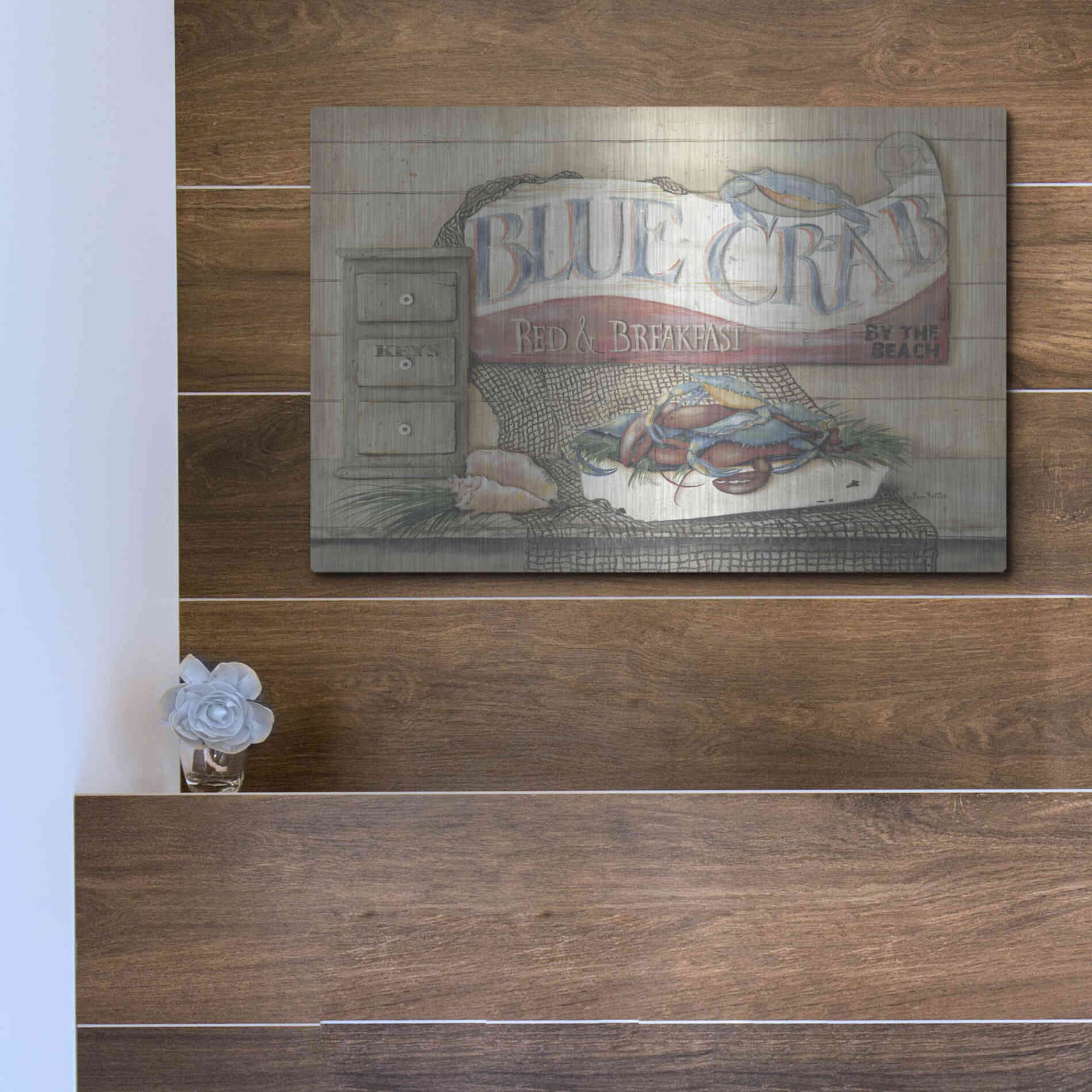 Luxe Metal Art 'Blue Crab B & B' by Pam Britton, Metal Wall Art,16x12