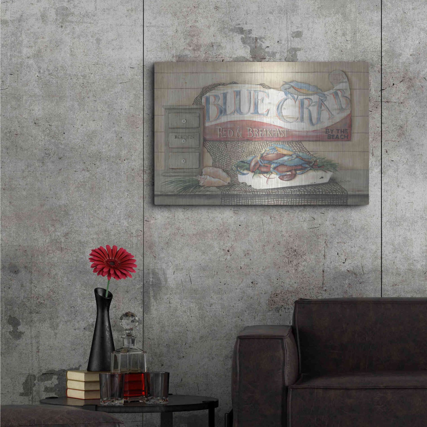 Luxe Metal Art 'Blue Crab B & B' by Pam Britton, Metal Wall Art,36x24