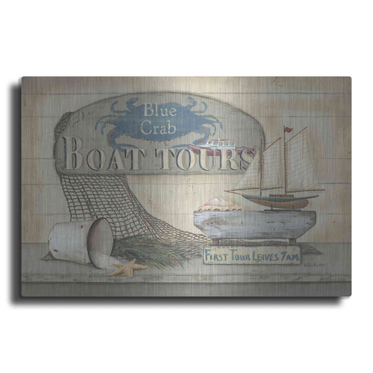 Luxe Metal Art 'Blue Crab Boat Tours' by Pam Britton, Metal Wall Art