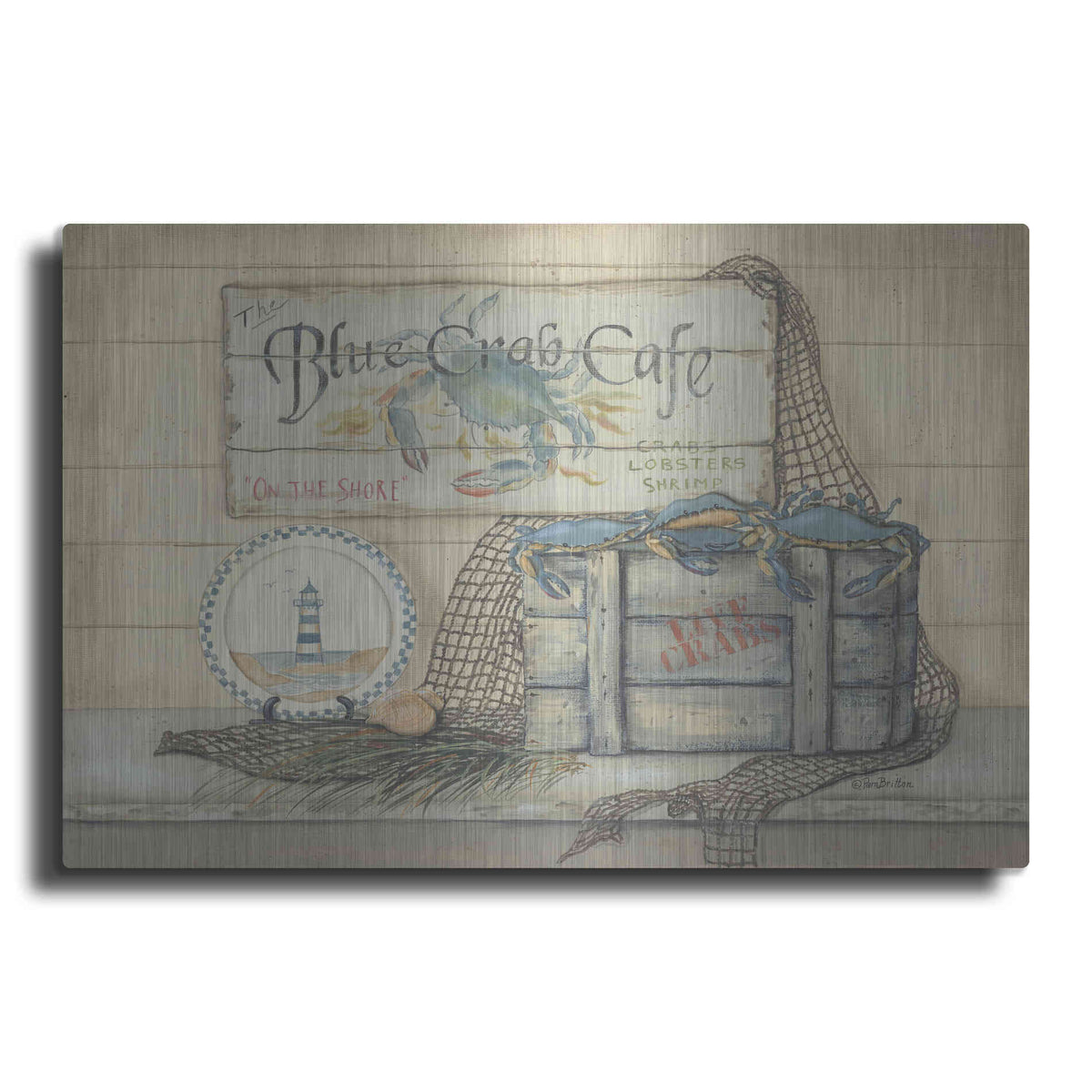 Luxe Metal Art 'Blue Crab Cafe' by Pam Britton, Metal Wall Art