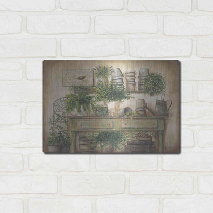 Luxe Metal Art 'Potting Bench I' by Pam Britton, Metal Wall Art,16x12