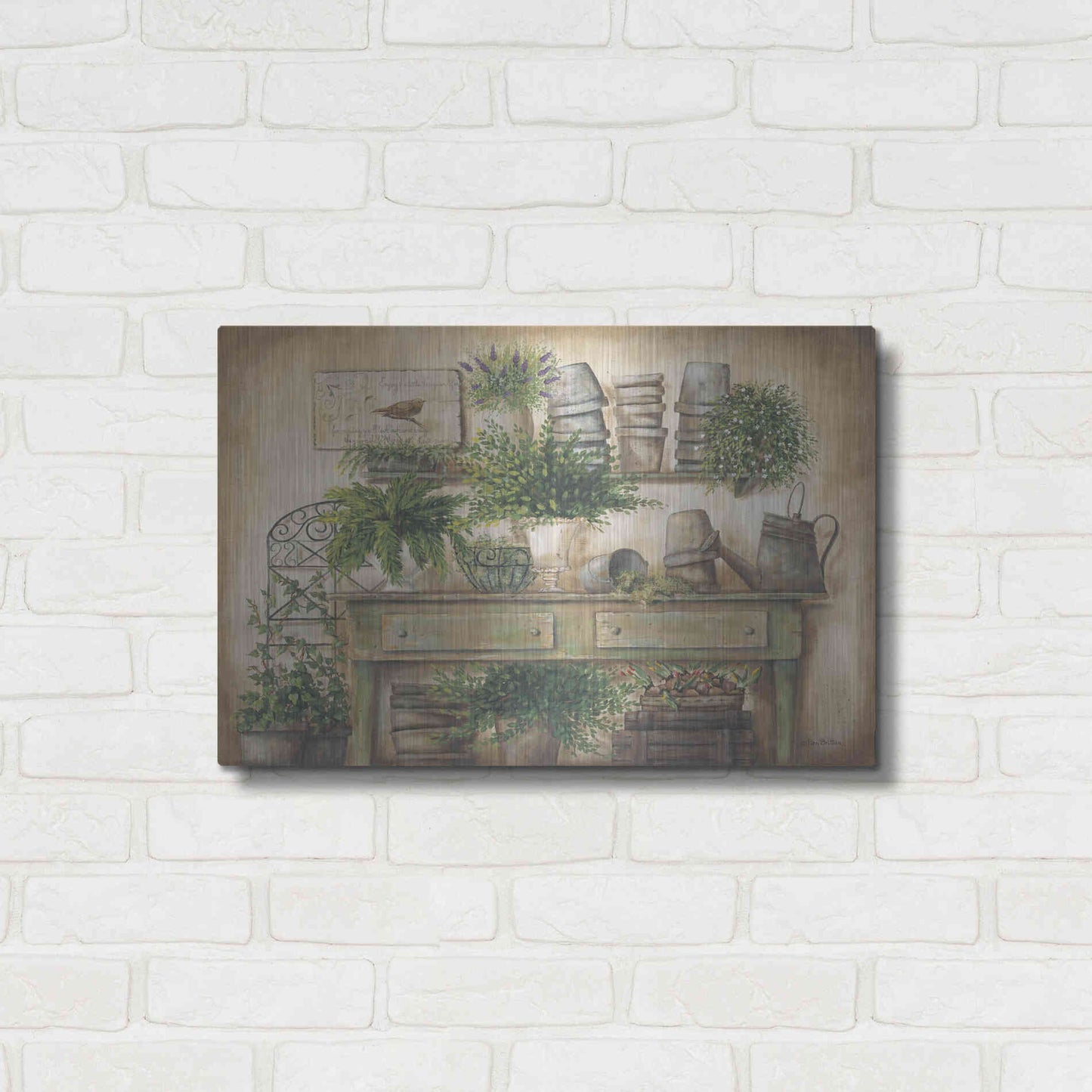 Luxe Metal Art 'Potting Bench I' by Pam Britton, Metal Wall Art,24x16