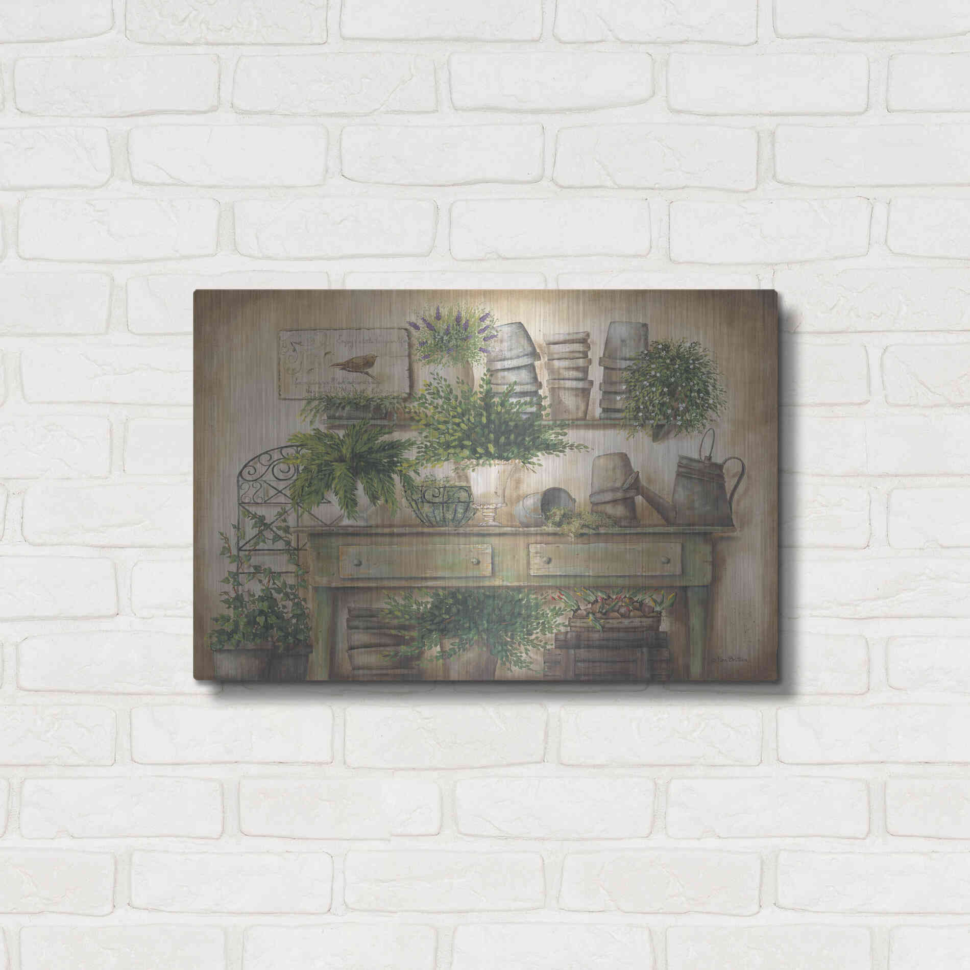 Luxe Metal Art 'Potting Bench I' by Pam Britton, Metal Wall Art,24x16