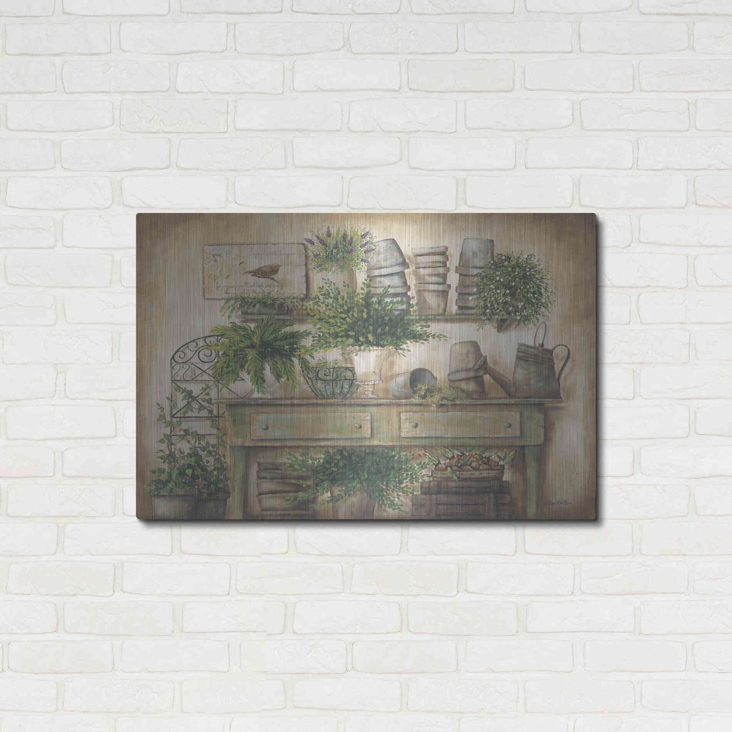 Luxe Metal Art 'Potting Bench I' by Pam Britton, Metal Wall Art,36x24