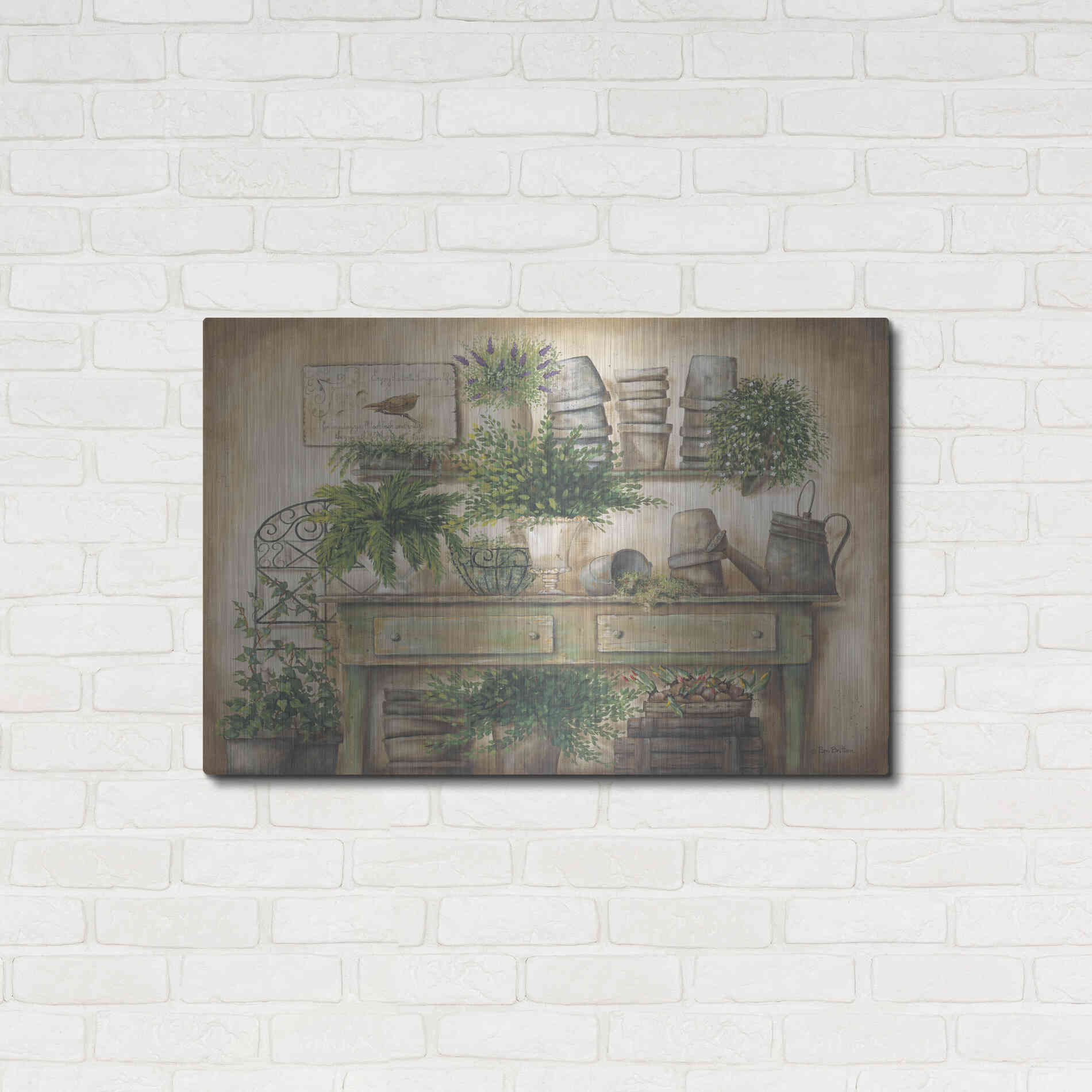 Luxe Metal Art 'Potting Bench I' by Pam Britton, Metal Wall Art,36x24