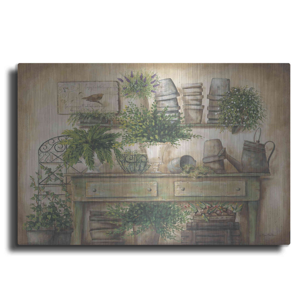Luxe Metal Art 'Potting Bench I' by Pam Britton, Metal Wall Art