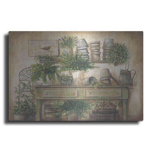 Luxe Metal Art 'Potting Bench I' by Pam Britton, Metal Wall Art