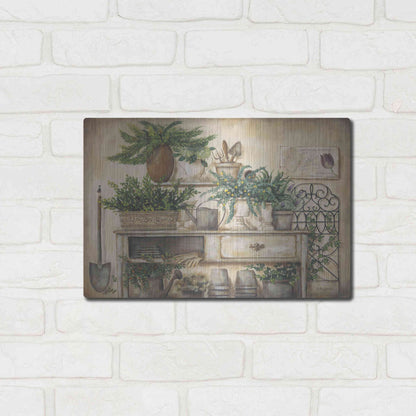 Luxe Metal Art 'Potting Bench II' by Pam Britton, Metal Wall Art,16x12