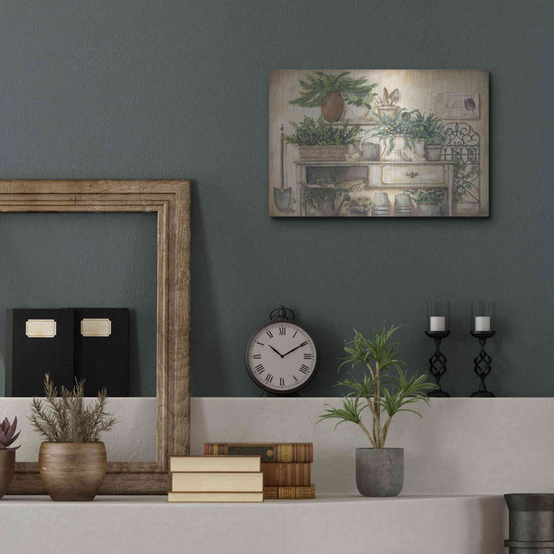 Luxe Metal Art 'Potting Bench II' by Pam Britton, Metal Wall Art,16x12