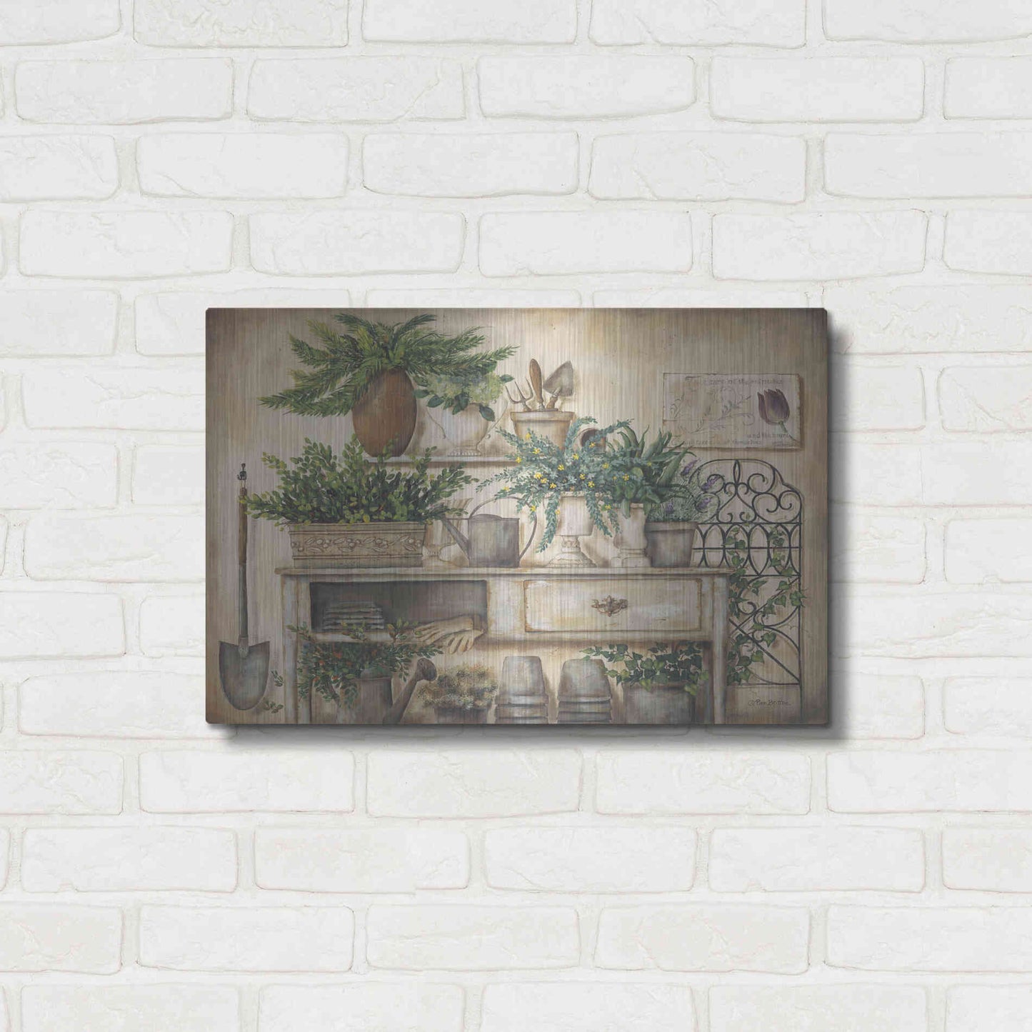 Luxe Metal Art 'Potting Bench II' by Pam Britton, Metal Wall Art,24x16