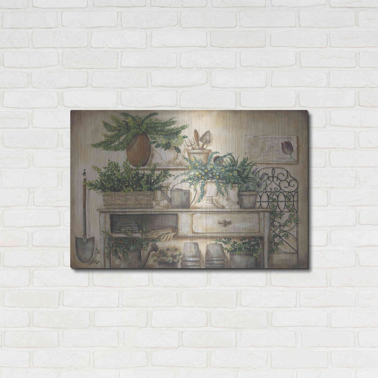 Luxe Metal Art 'Potting Bench II' by Pam Britton, Metal Wall Art,36x24