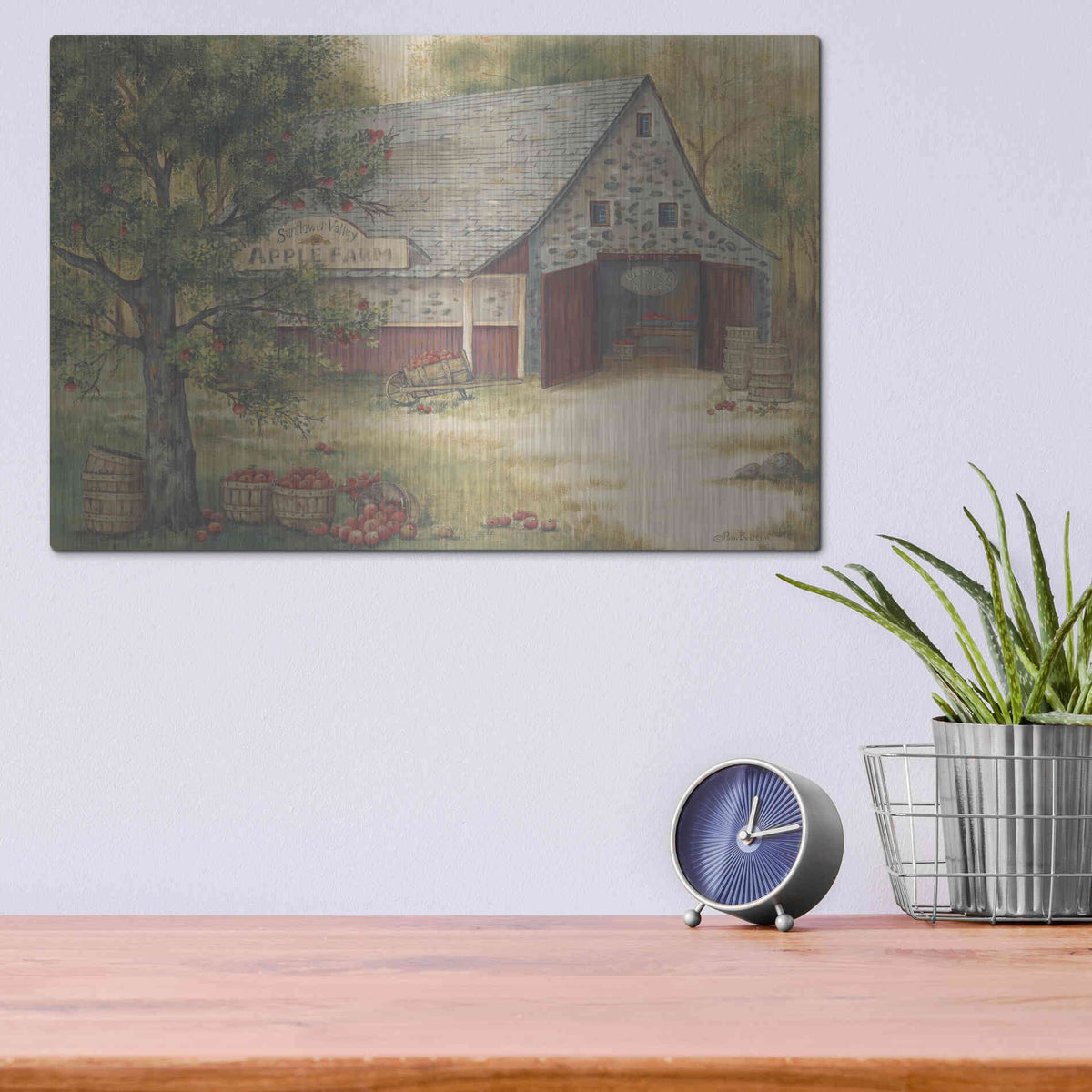 Luxe Metal Art 'Sunflower Valley Apple Farm' by Pam Britton, Metal Wall Art,16x12