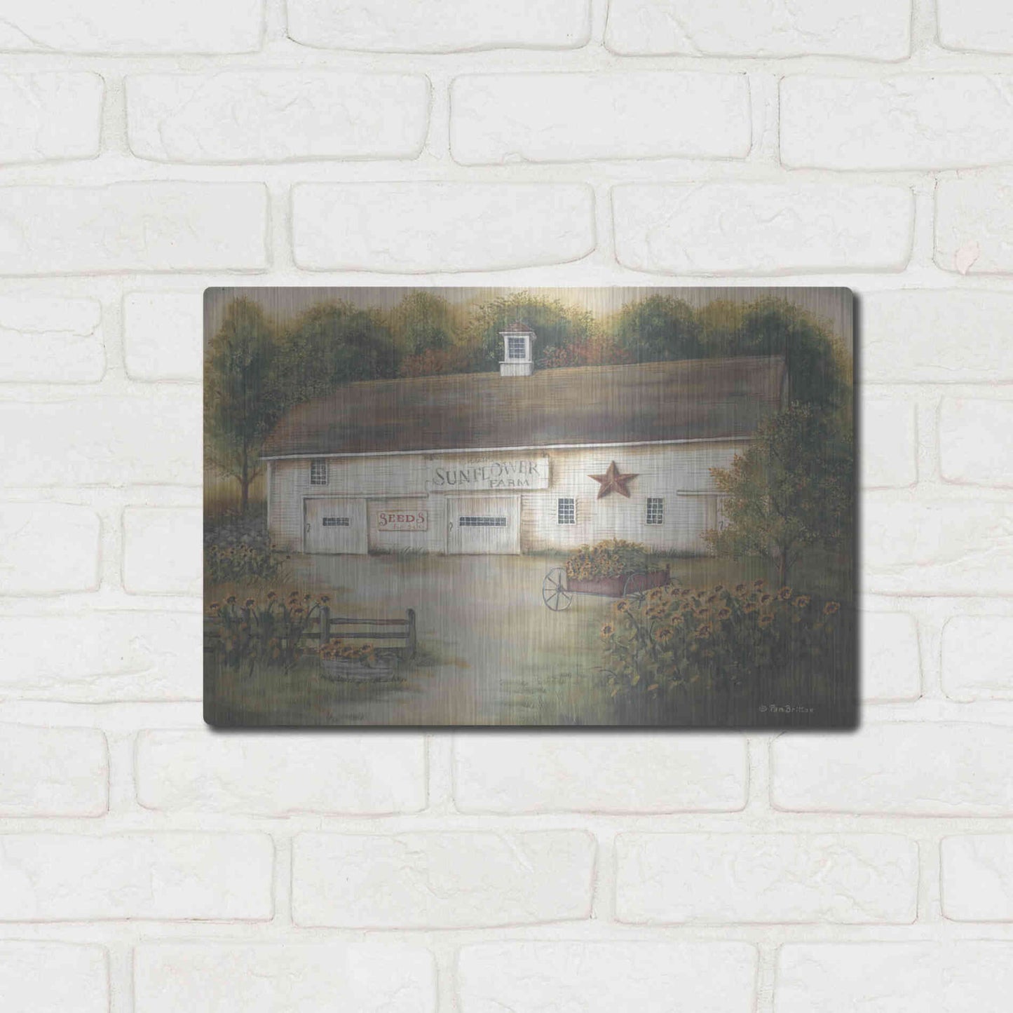 Luxe Metal Art 'Caleb's Sunflower Farm' by Pam Britton, Metal Wall Art,16x12