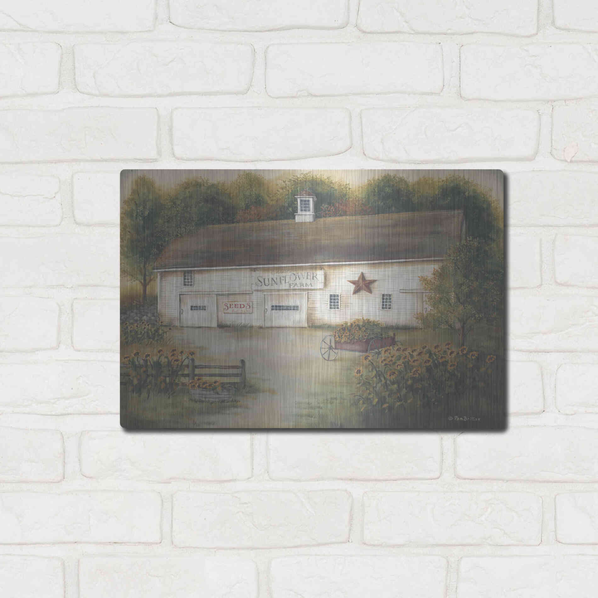 Luxe Metal Art 'Caleb's Sunflower Farm' by Pam Britton, Metal Wall Art,16x12