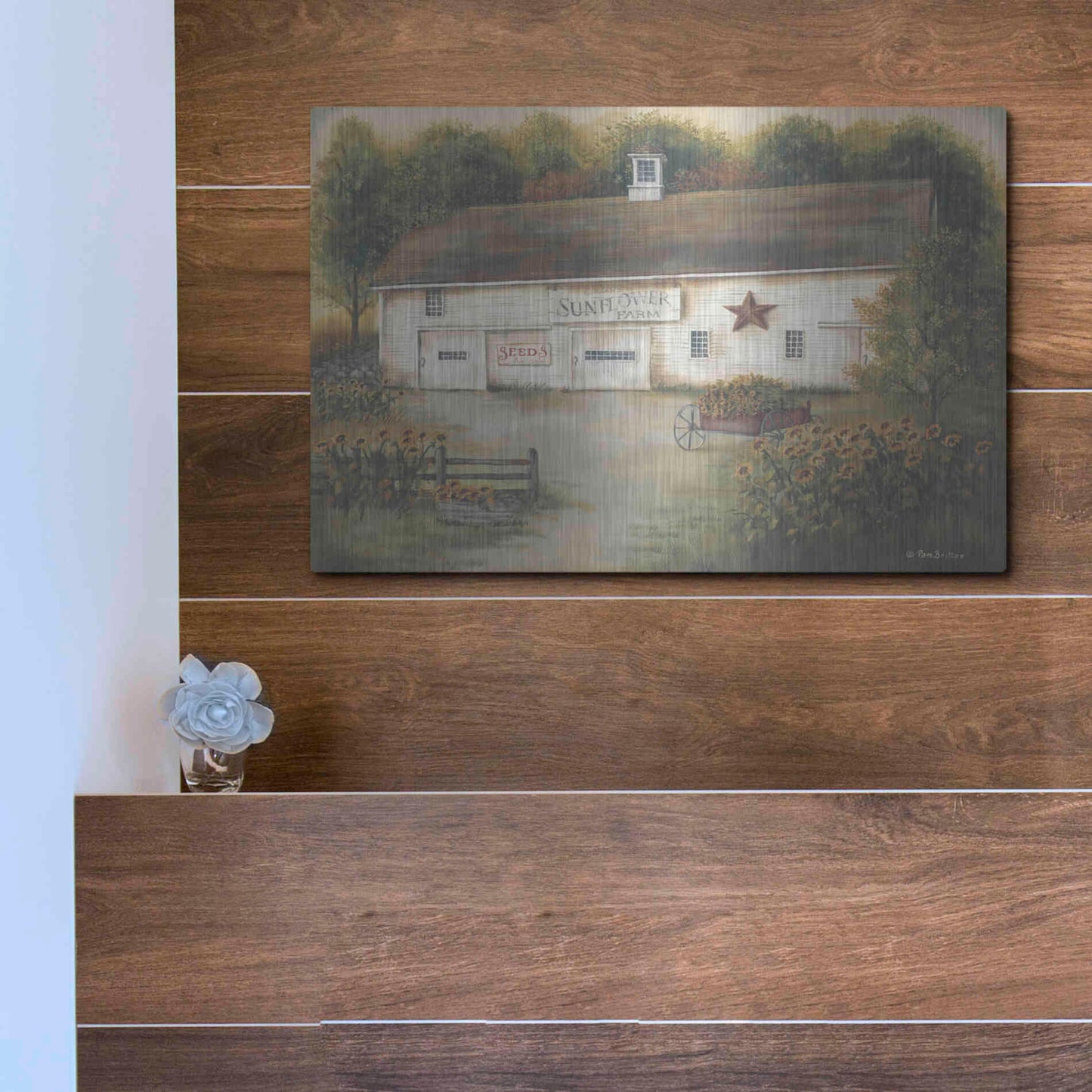 Luxe Metal Art 'Caleb's Sunflower Farm' by Pam Britton, Metal Wall Art,16x12