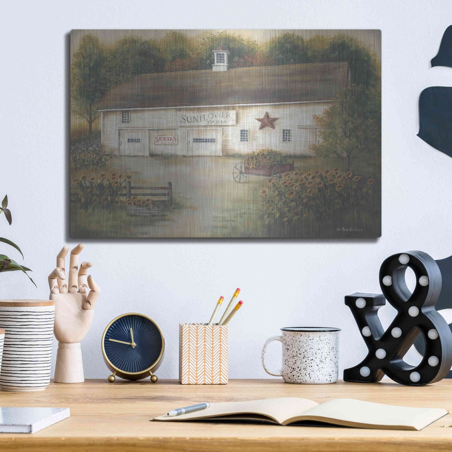 Luxe Metal Art 'Caleb's Sunflower Farm' by Pam Britton, Metal Wall Art,16x12