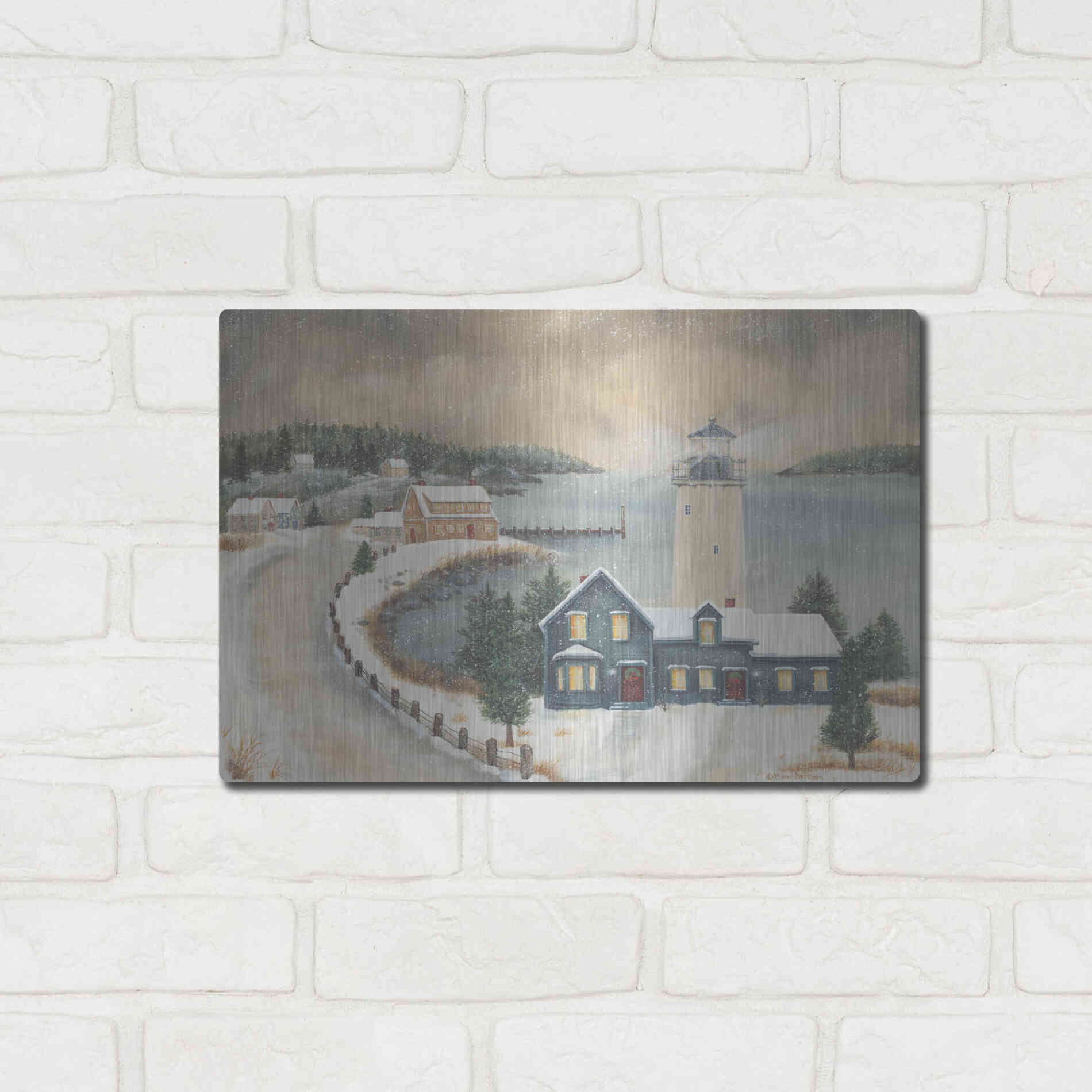 Luxe Metal Art 'Snowy Beacon' by Pam Britton, Metal Wall Art,16x12