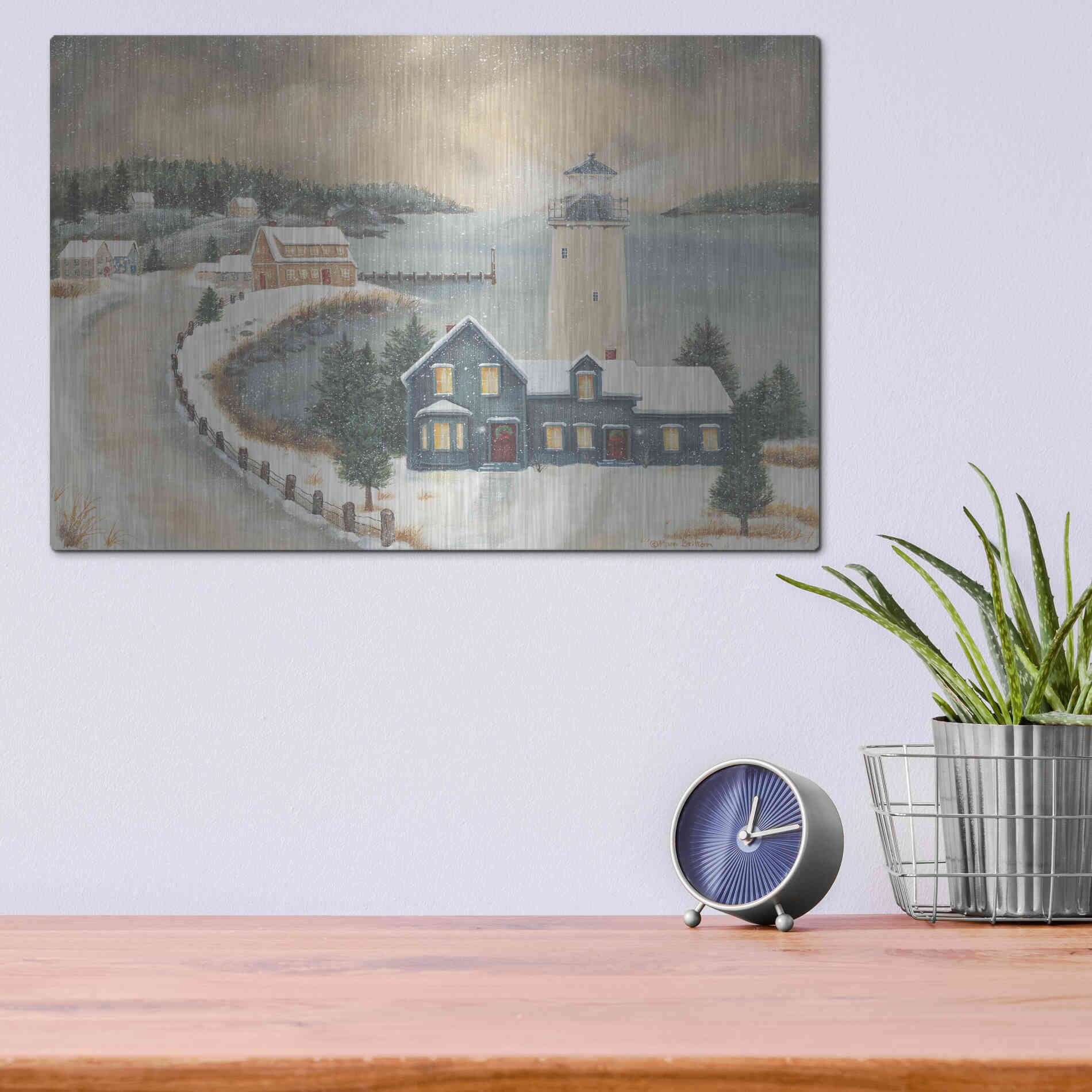 Luxe Metal Art 'Snowy Beacon' by Pam Britton, Metal Wall Art,16x12