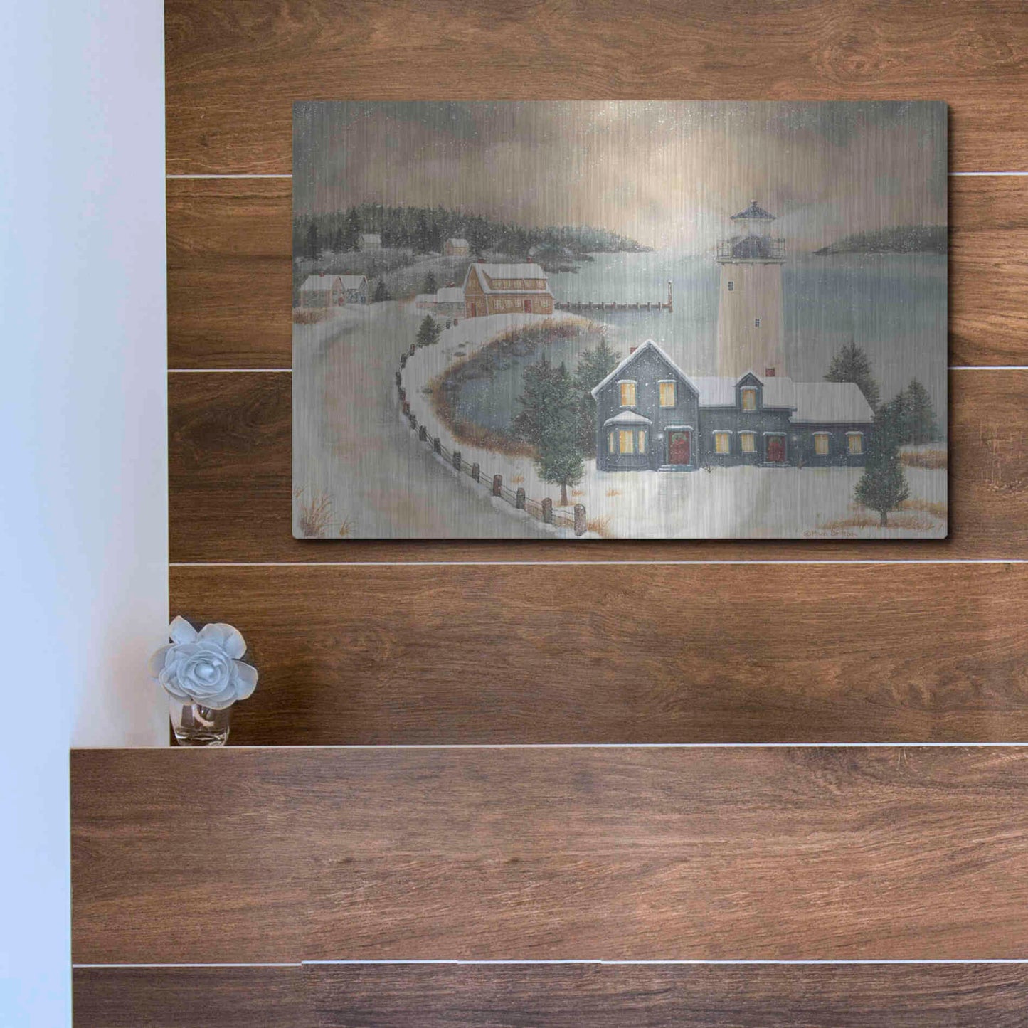Luxe Metal Art 'Snowy Beacon' by Pam Britton, Metal Wall Art,16x12