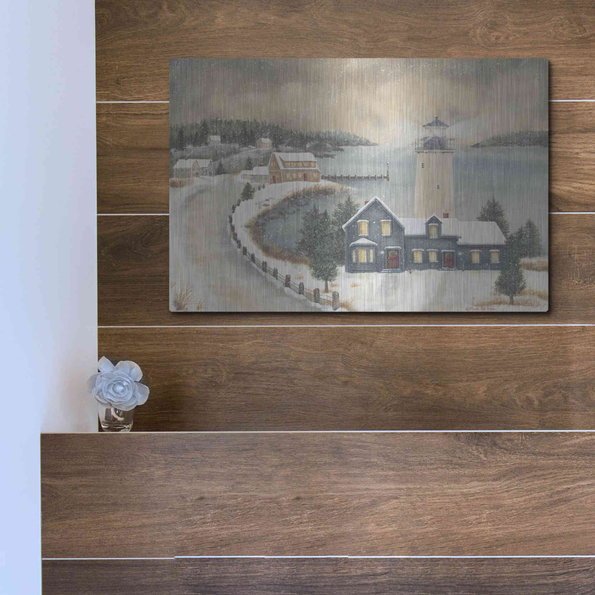 Luxe Metal Art 'Snowy Beacon' by Pam Britton, Metal Wall Art,16x12