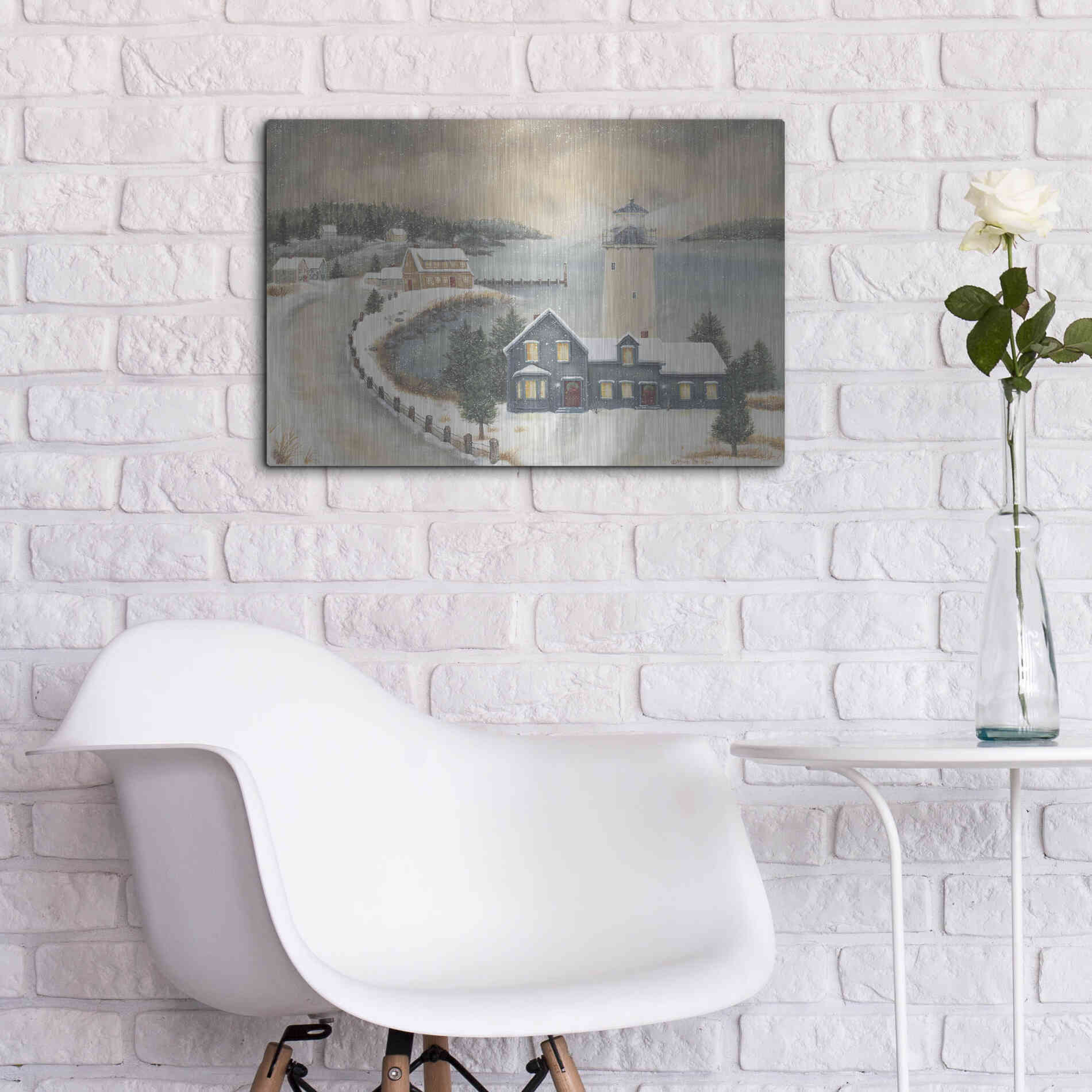 Luxe Metal Art 'Snowy Beacon' by Pam Britton, Metal Wall Art,24x16
