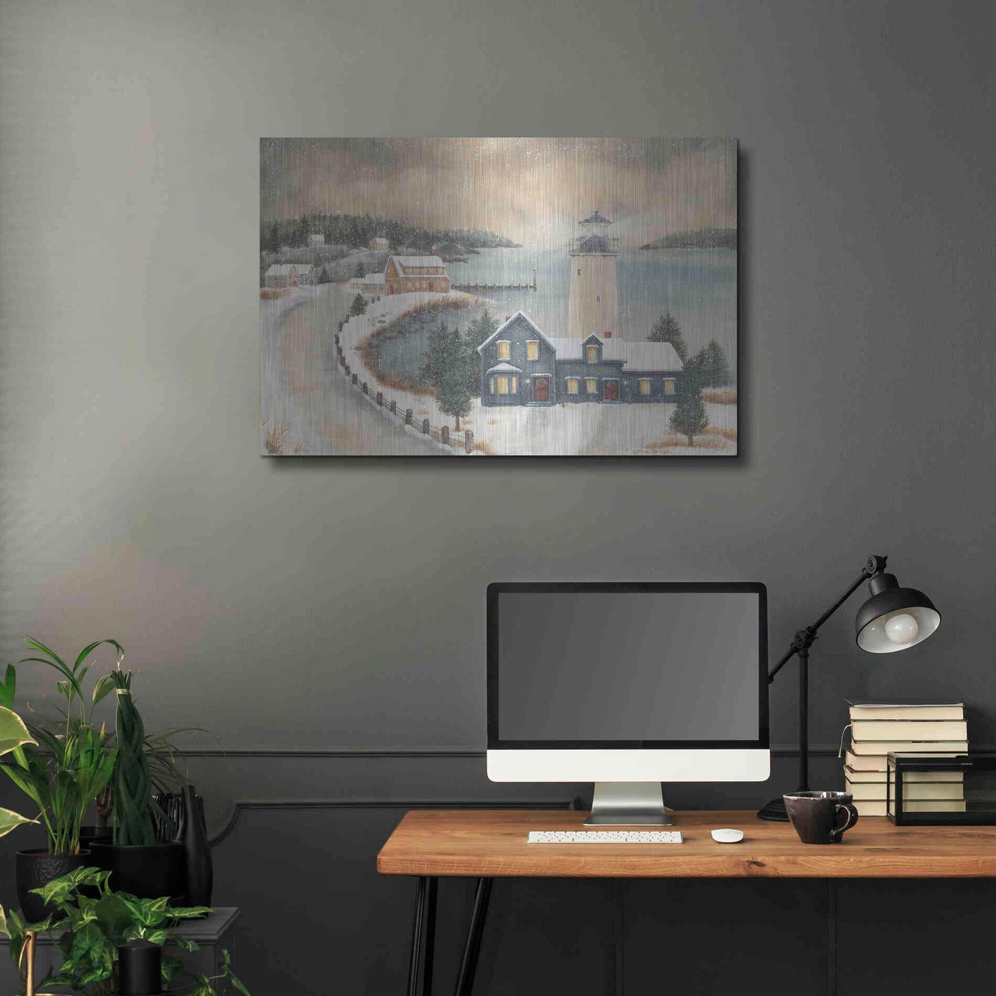 Luxe Metal Art 'Snowy Beacon' by Pam Britton, Metal Wall Art,36x24