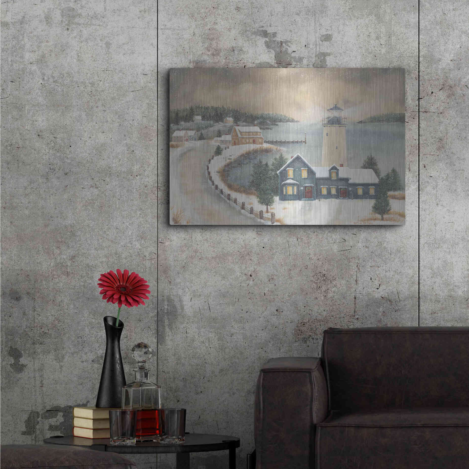 Luxe Metal Art 'Snowy Beacon' by Pam Britton, Metal Wall Art,36x24