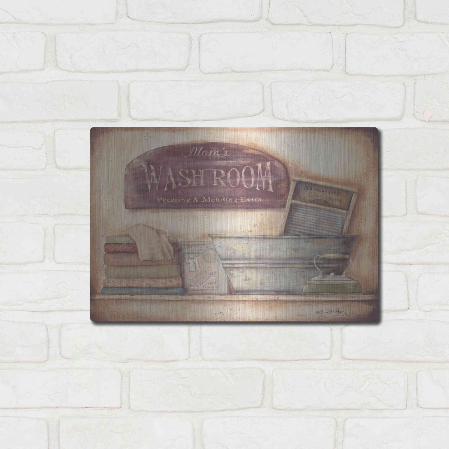 Luxe Metal Art 'Mom's Wash Room' by Pam Britton, Metal Wall Art,16x12