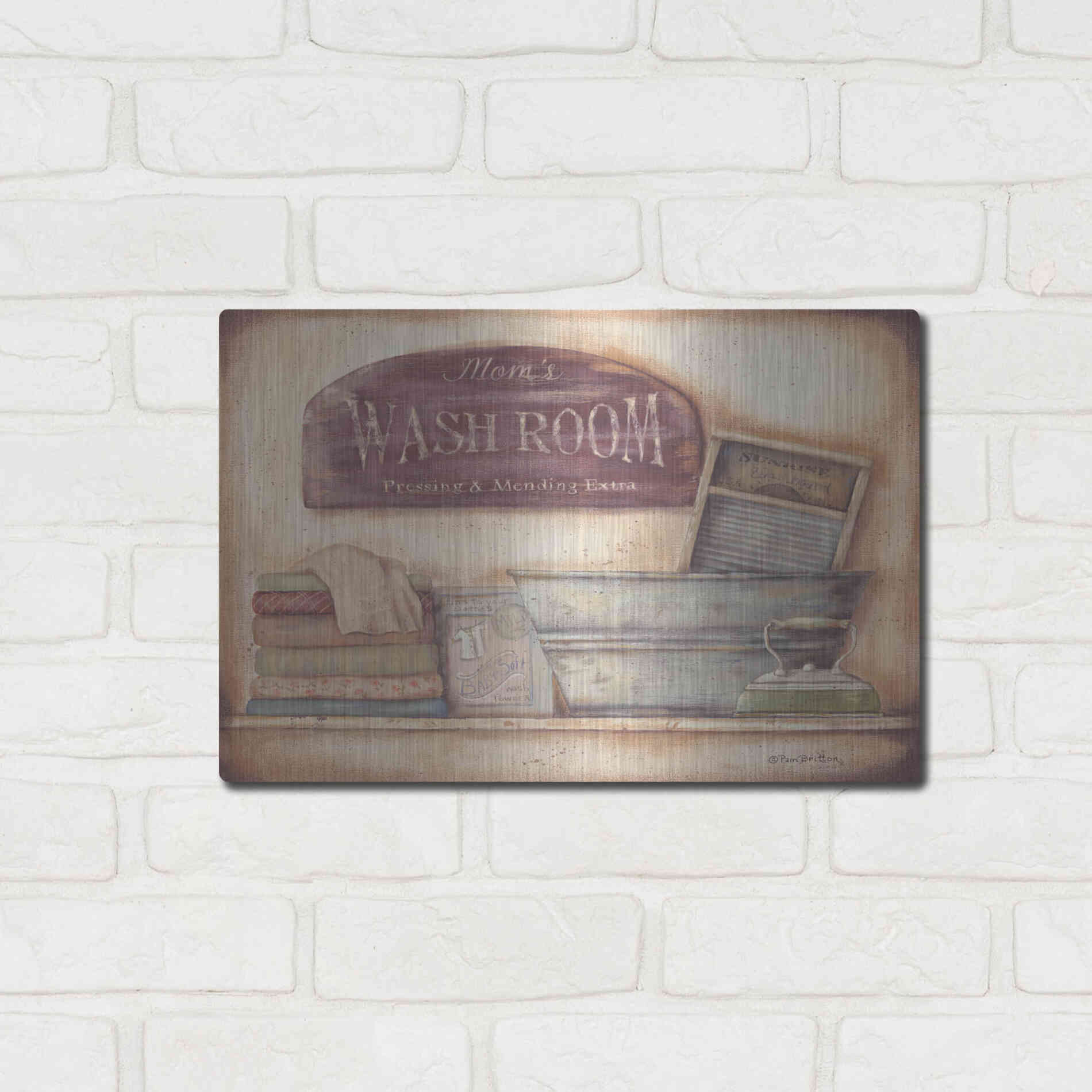 Luxe Metal Art 'Mom's Wash Room' by Pam Britton, Metal Wall Art,16x12