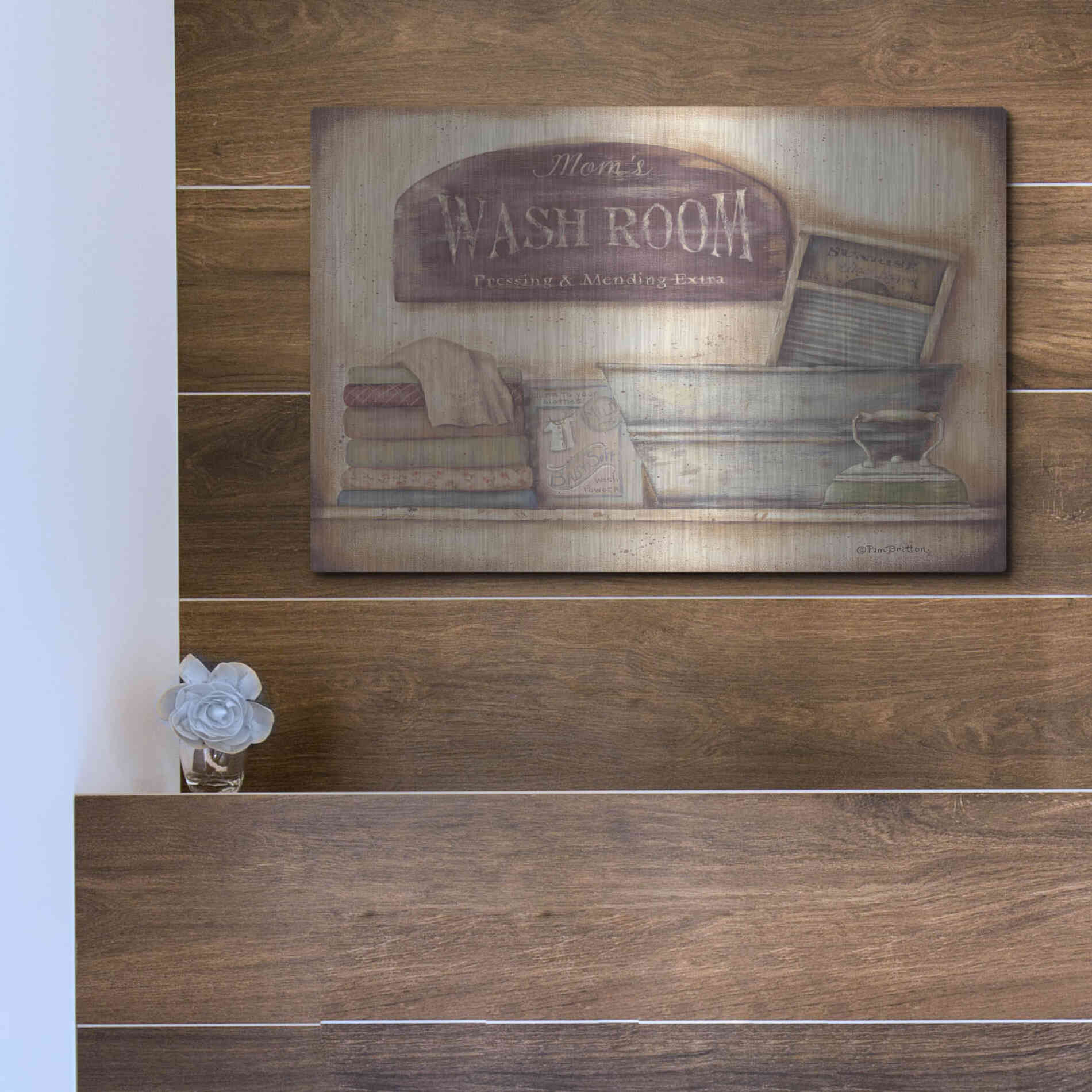 Luxe Metal Art 'Mom's Wash Room' by Pam Britton, Metal Wall Art,16x12