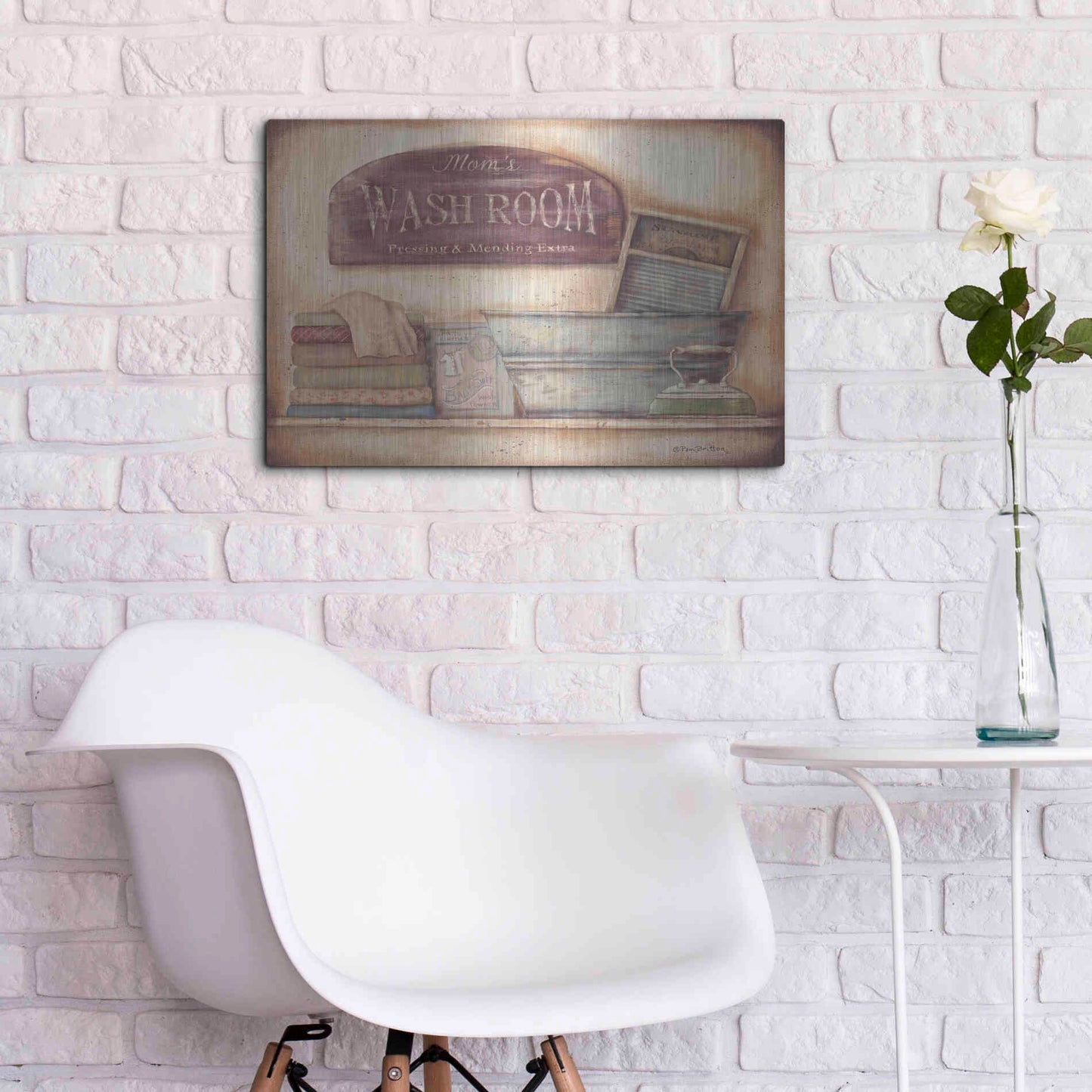 Luxe Metal Art 'Mom's Wash Room' by Pam Britton, Metal Wall Art,24x16
