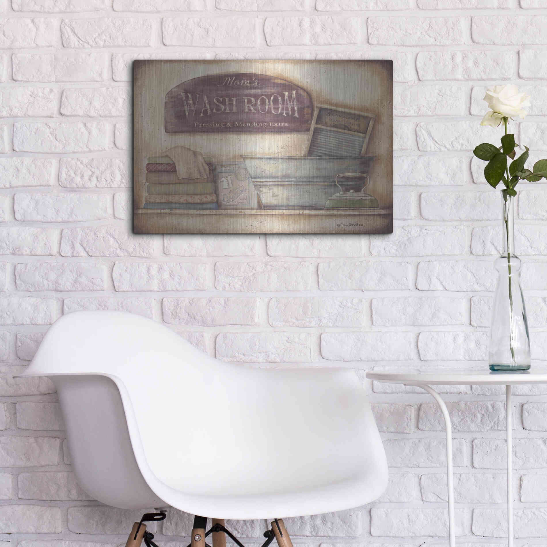 Luxe Metal Art 'Mom's Wash Room' by Pam Britton, Metal Wall Art,24x16