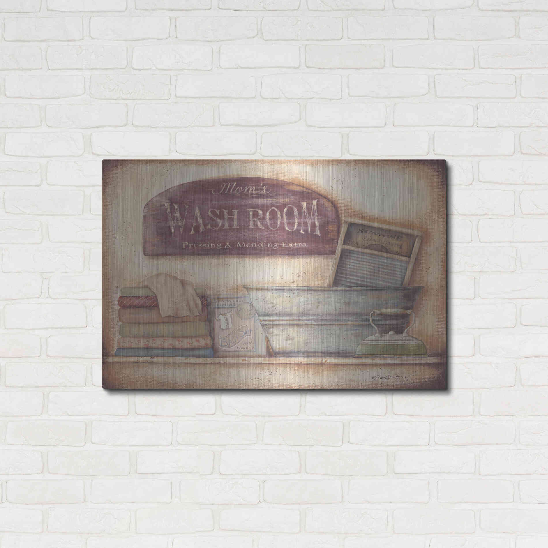 Luxe Metal Art 'Mom's Wash Room' by Pam Britton, Metal Wall Art,36x24
