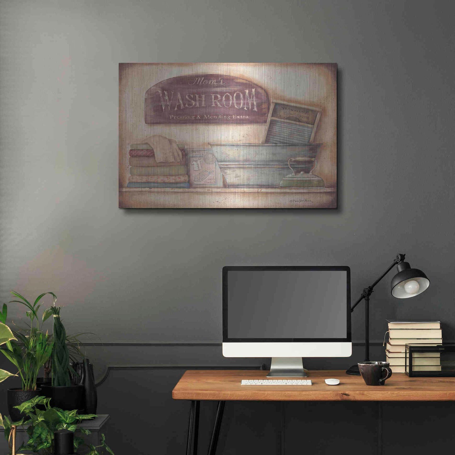 Luxe Metal Art 'Mom's Wash Room' by Pam Britton, Metal Wall Art,36x24