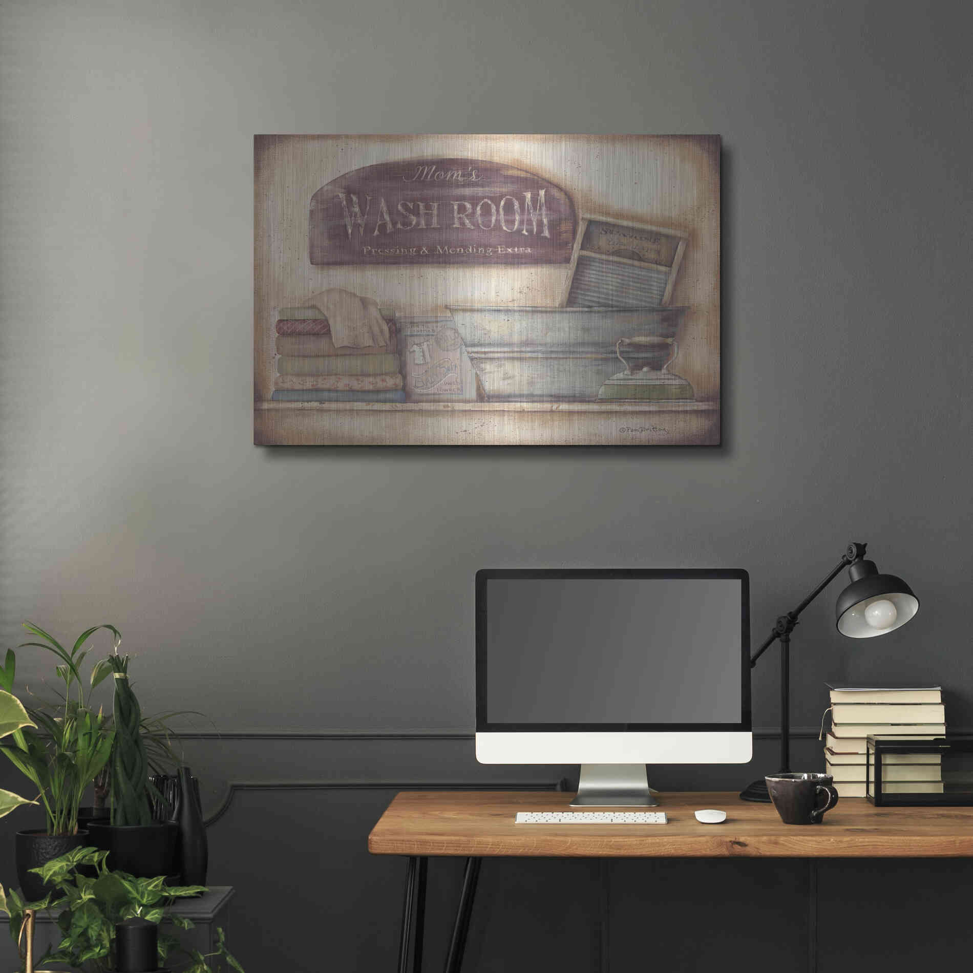 Luxe Metal Art 'Mom's Wash Room' by Pam Britton, Metal Wall Art,36x24