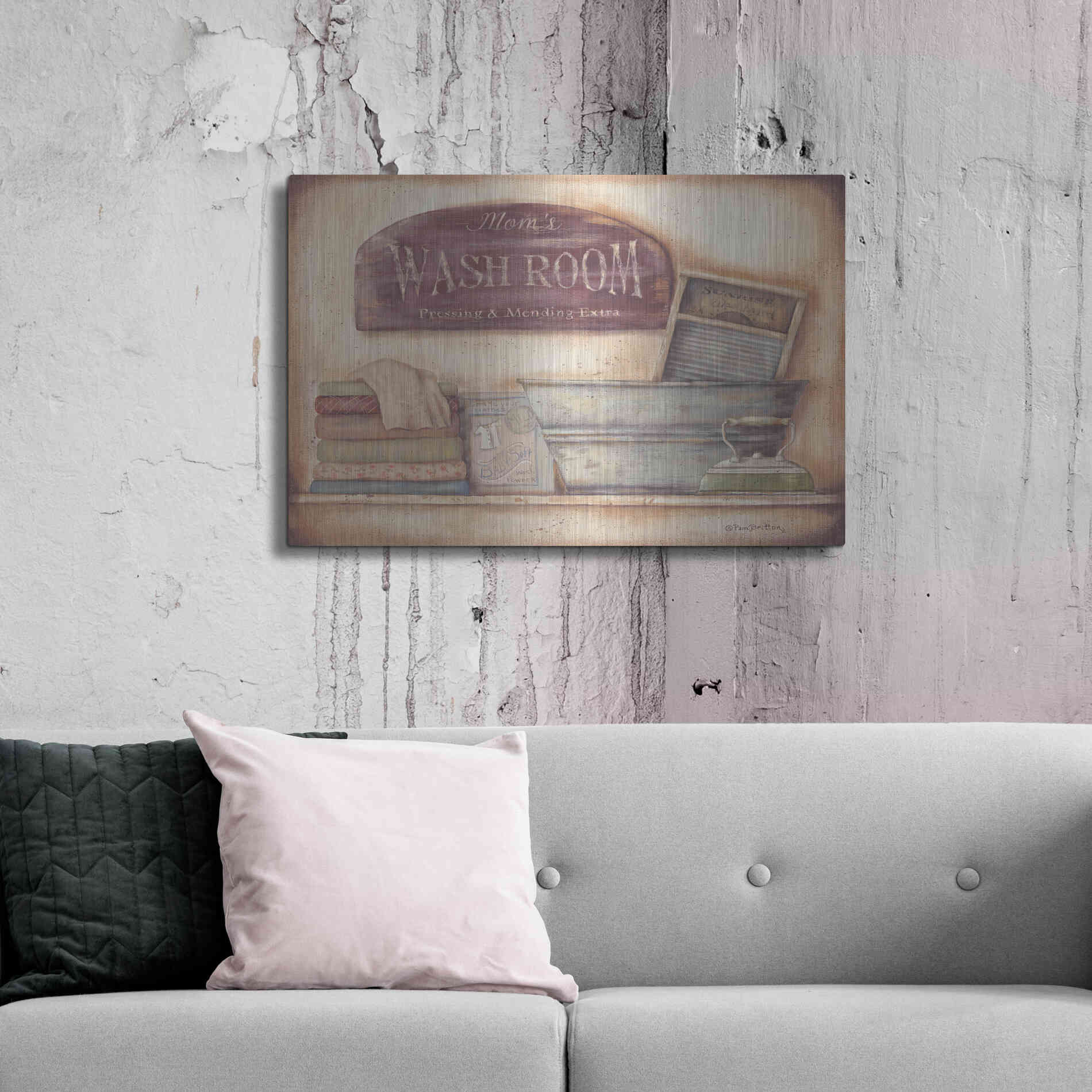 Luxe Metal Art 'Mom's Wash Room' by Pam Britton, Metal Wall Art,36x24