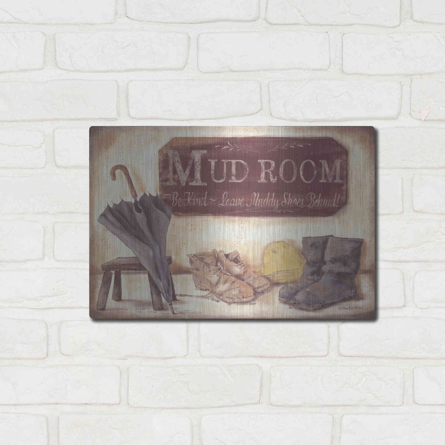 Luxe Metal Art 'Muddy Shoes' by Pam Britton, Metal Wall Art,16x12