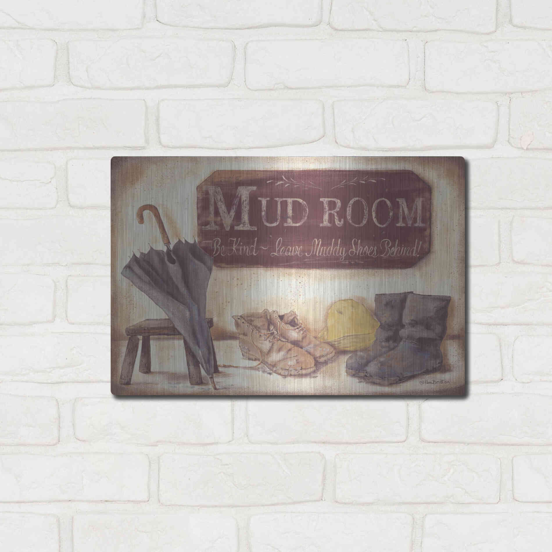 Luxe Metal Art 'Muddy Shoes' by Pam Britton, Metal Wall Art,16x12