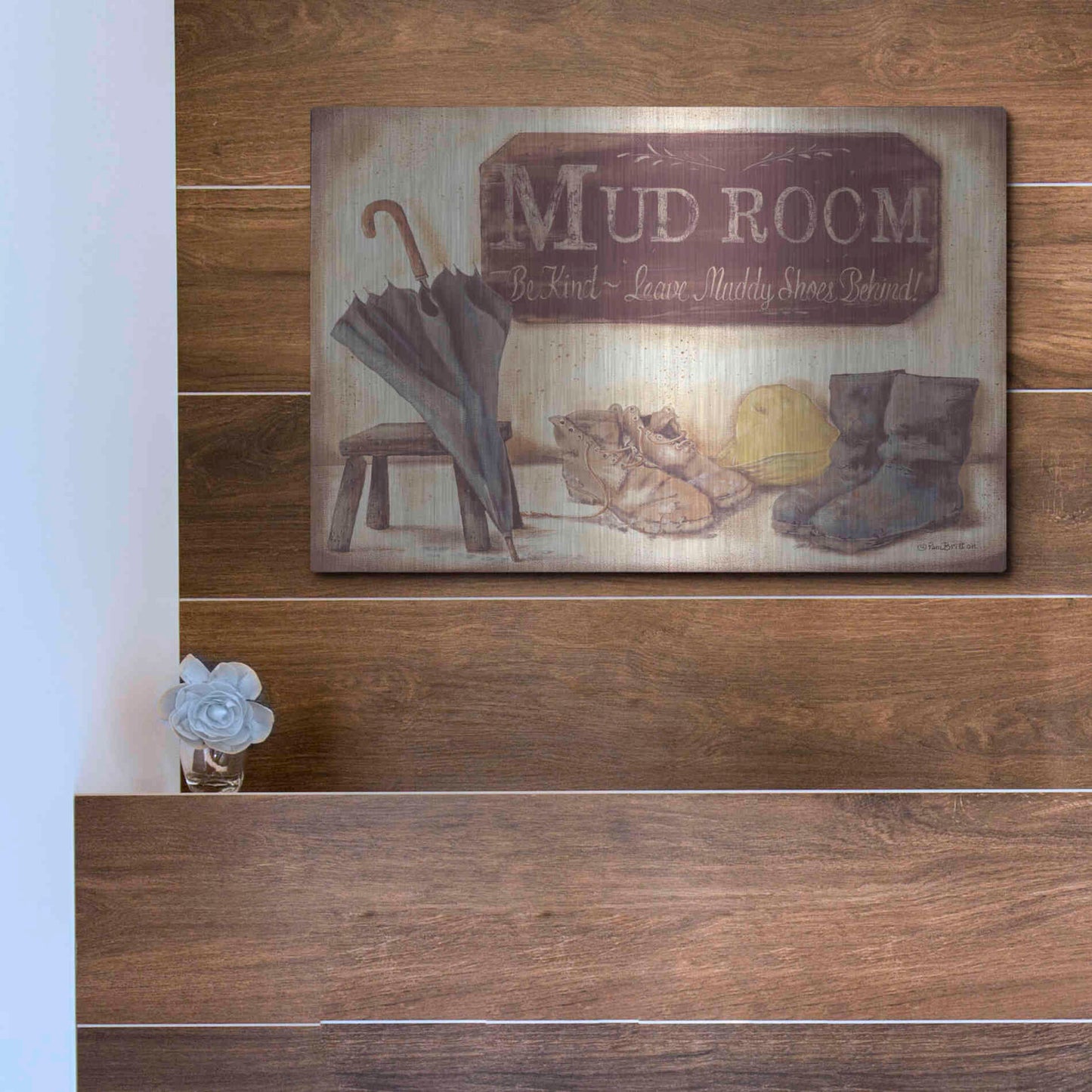 Luxe Metal Art 'Muddy Shoes' by Pam Britton, Metal Wall Art,16x12