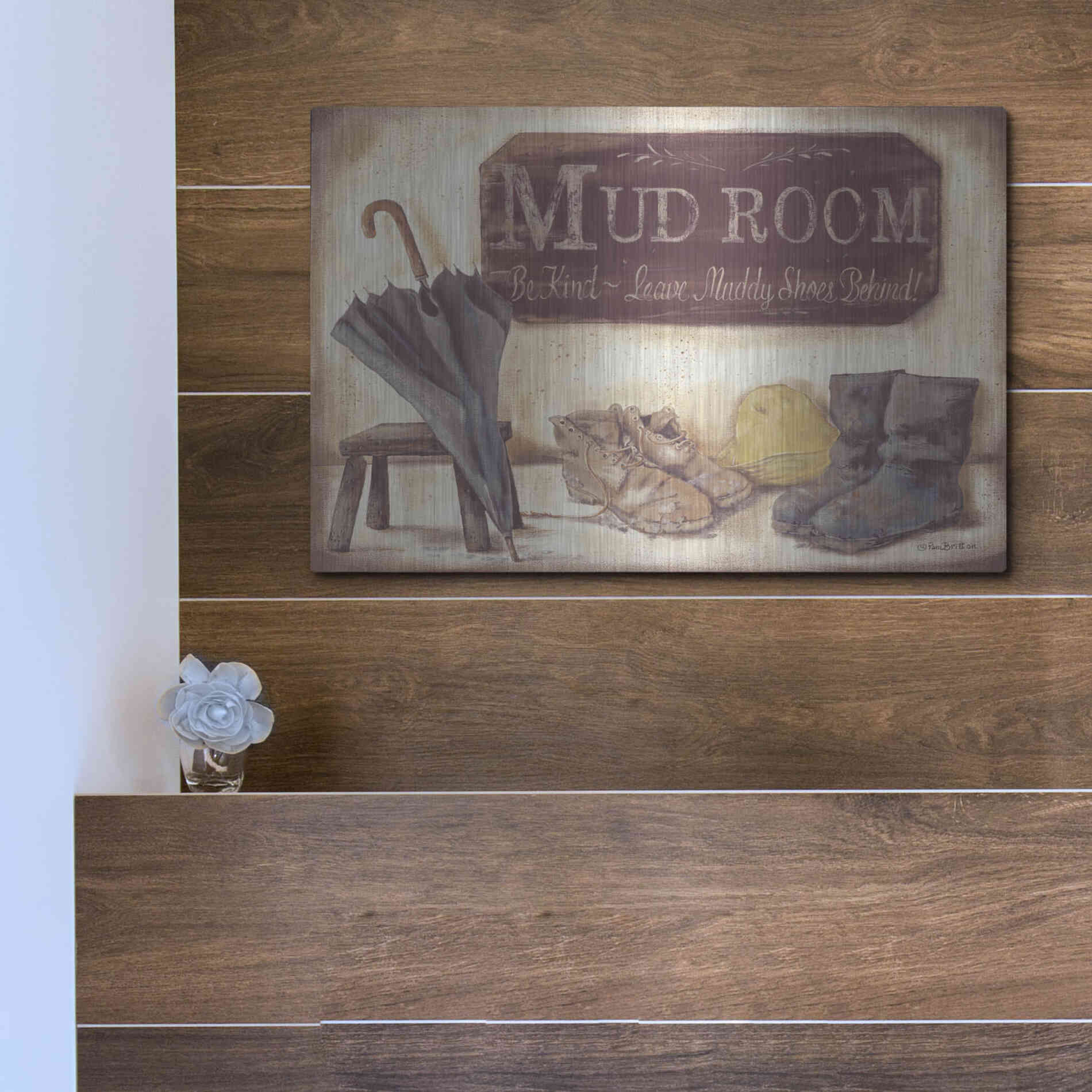 Luxe Metal Art 'Muddy Shoes' by Pam Britton, Metal Wall Art,16x12